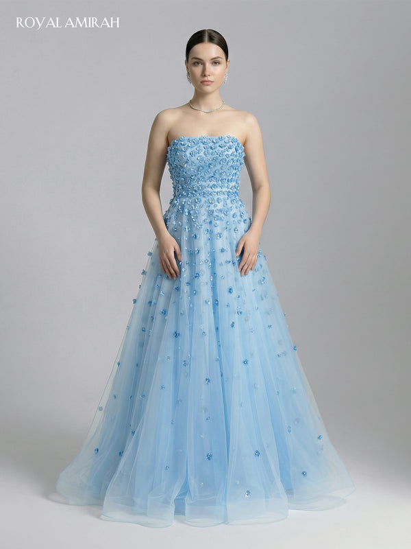 sachin and babi light blue dress Honey Couture POSY Sky Blue Lace Sequin Applique Mermaid Formal Dress main image 0