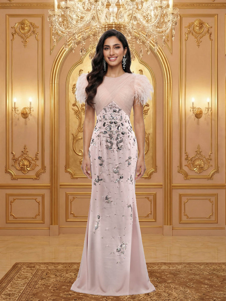 Royal Amirah Full Shoulder Pink Evening Dress H1765