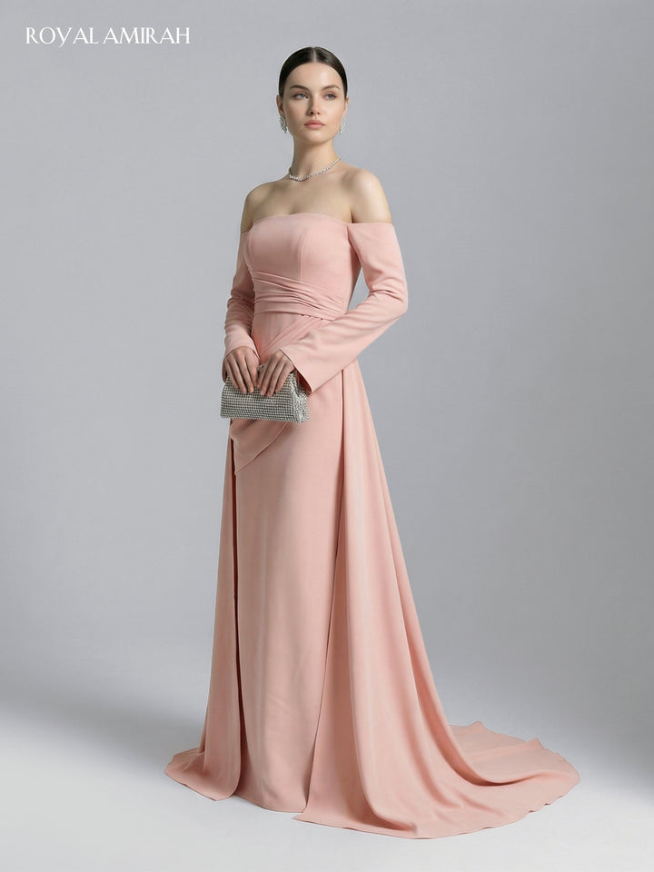 women's light pink off the shoulder dress royal wedding Fashion Off-shoulder A-Line Puff Sleeves Bride Dresses Soft Tulle Robe de Mariee Back Lace up Wedding Gown holiday party Royal Amirah Off Shoulder Pink
