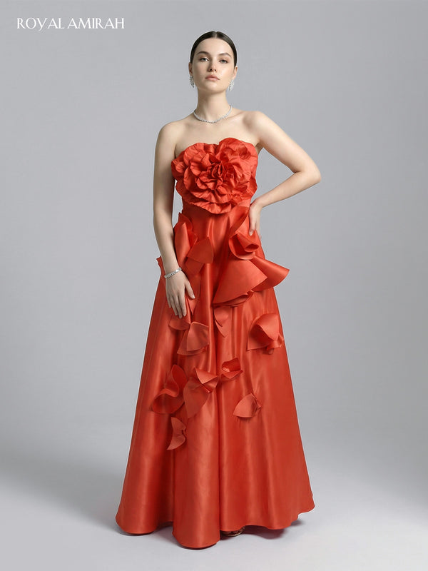 royal orange dress Aqua Spaghetti Straps Sheath Satin High Low Prom Dresses With Ruffles, Orange / 0